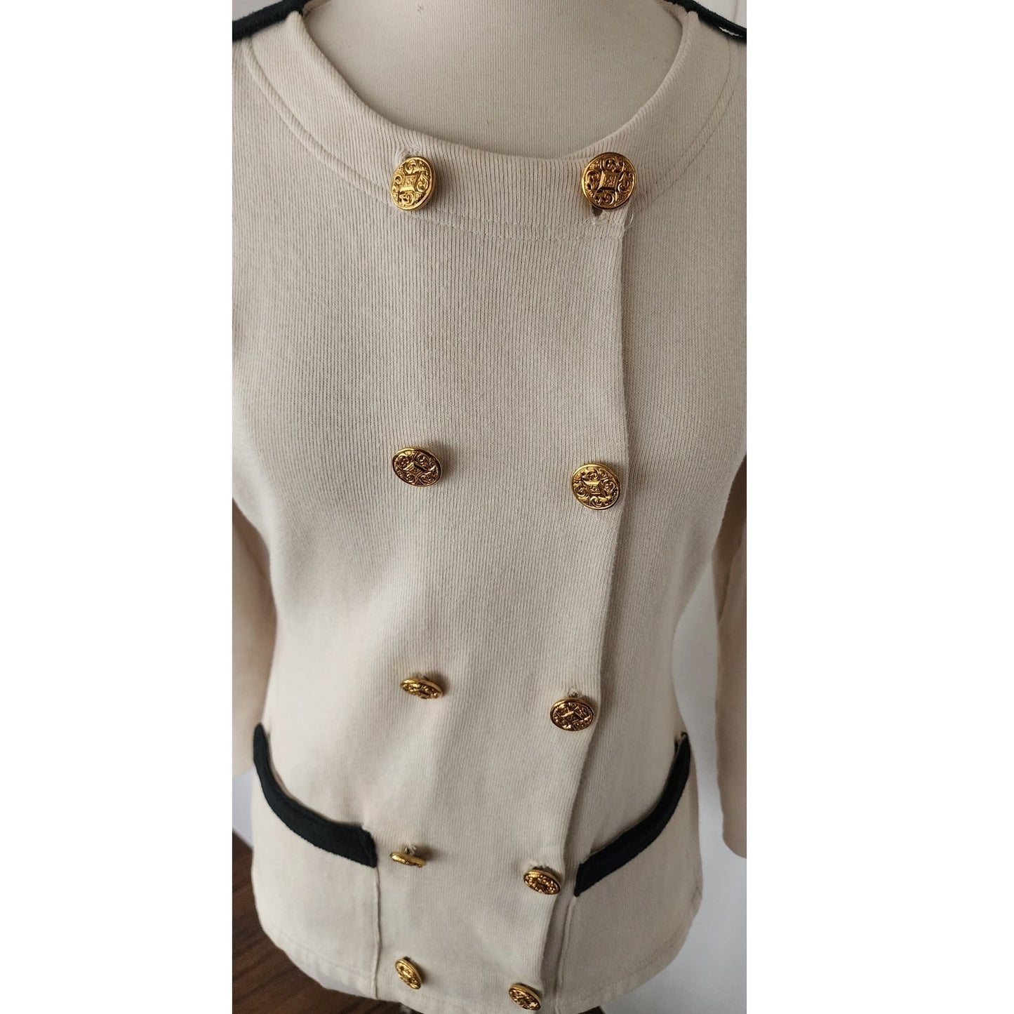 Vintage 90s Military Jacket Cream Knit Gold Buttons Necessary Objects