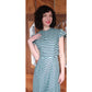 Vintage 50s Striped Fit and Flare Midi Day Dress Green Black Short Sleeves
