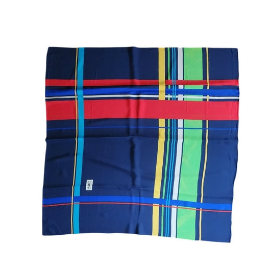Vintage 70s 80s YSL Silk Scarf Large Square Foulard Yves Saint Laurent Geometric Print