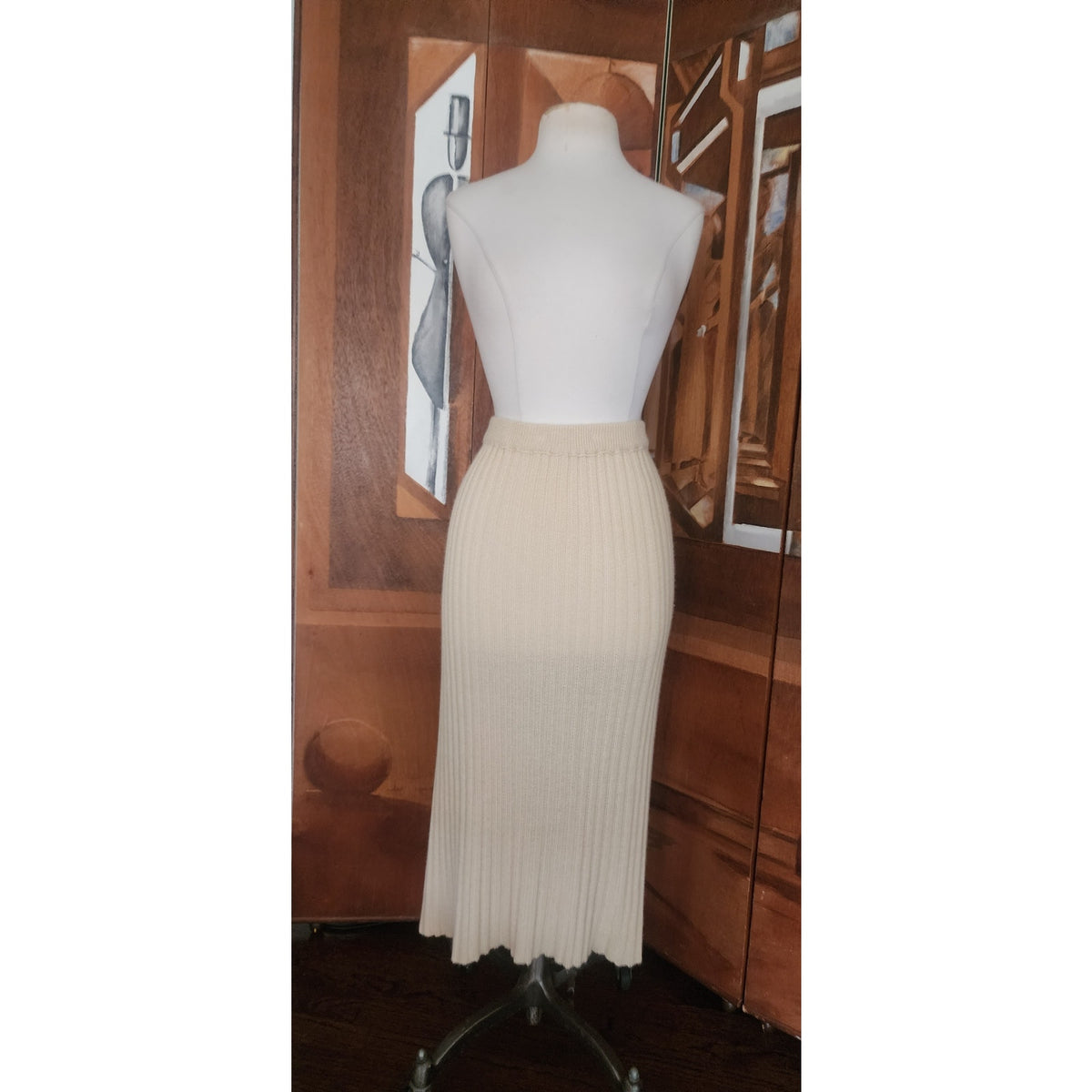 Vintage 1990s Zoran Set Cashmere Silk Knit Cardigan Maxi Skirt Shell Cream 3 Pc