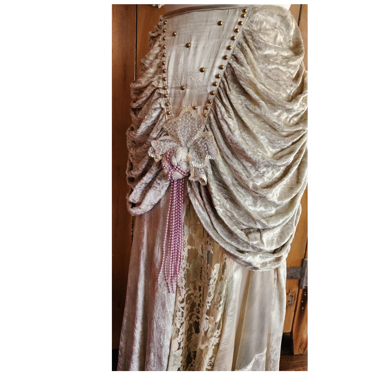 Vintage 80s Long Velvet Skirt Maick Harold, Asymmetrical w/Lace, Beads