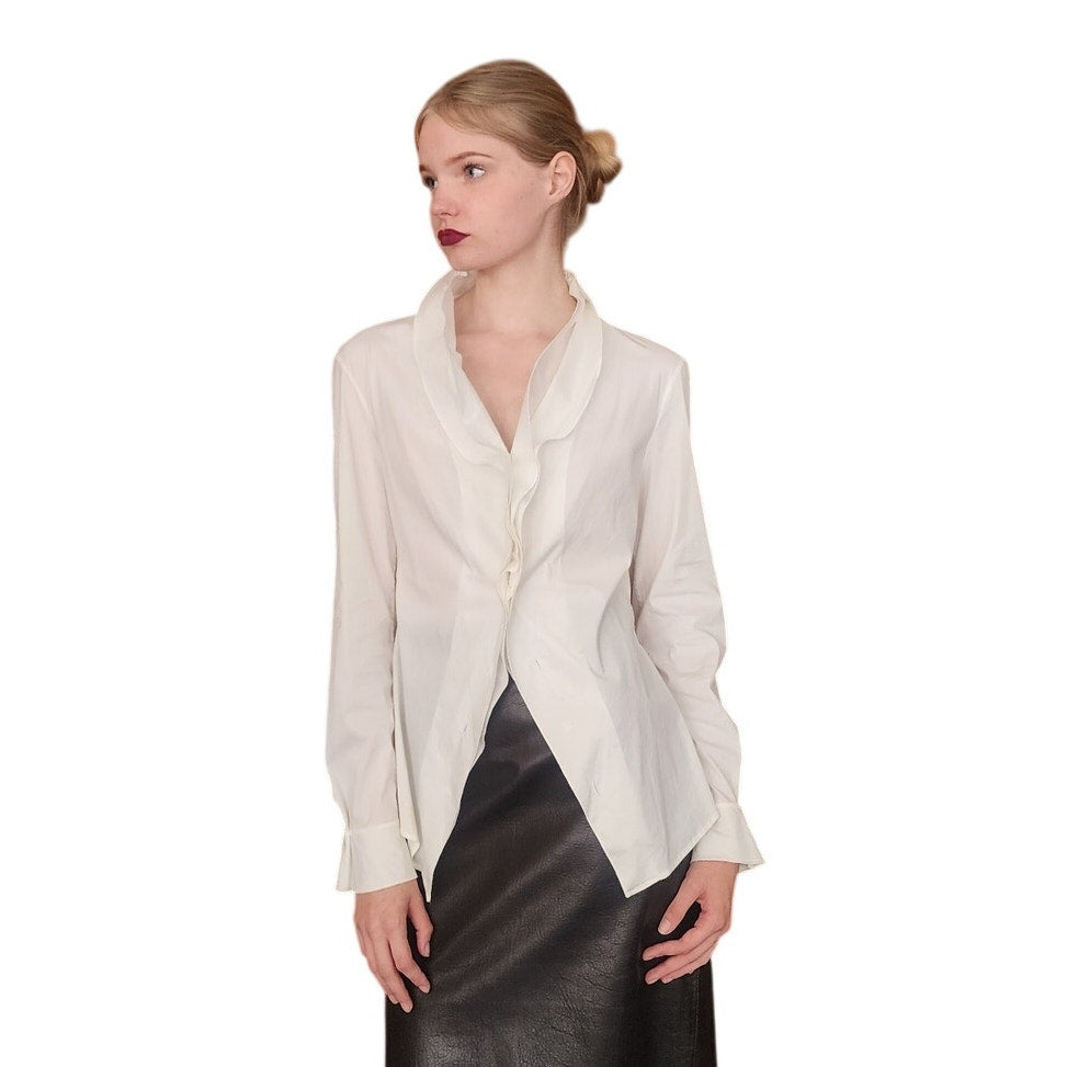 Vintage 90s Jil Sander White Structured Cotton Blouse Shirt Italian Size 40