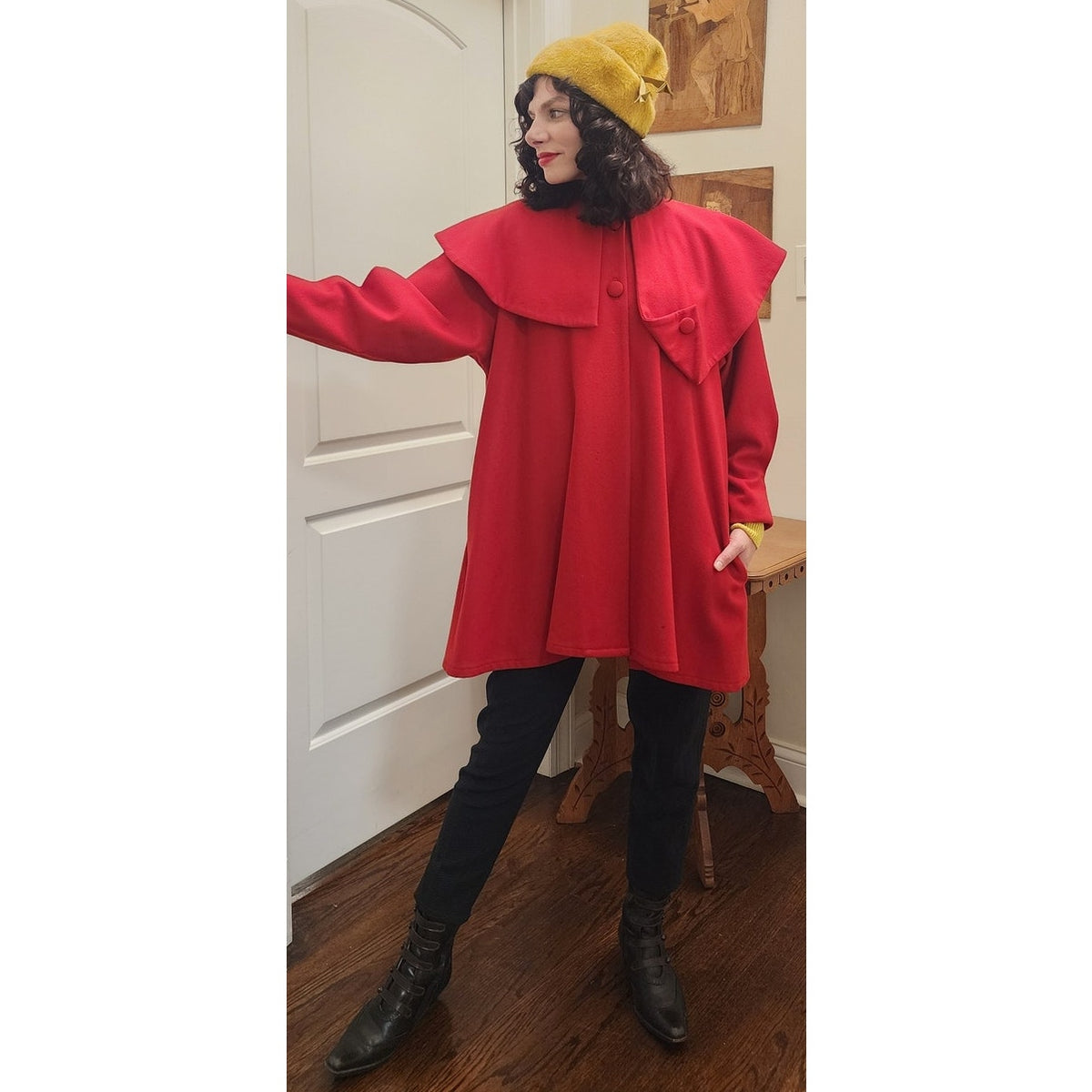 Vintage 90s Red Wool Swing Jacket Hip Length Coat Victoria March Chicago Designer