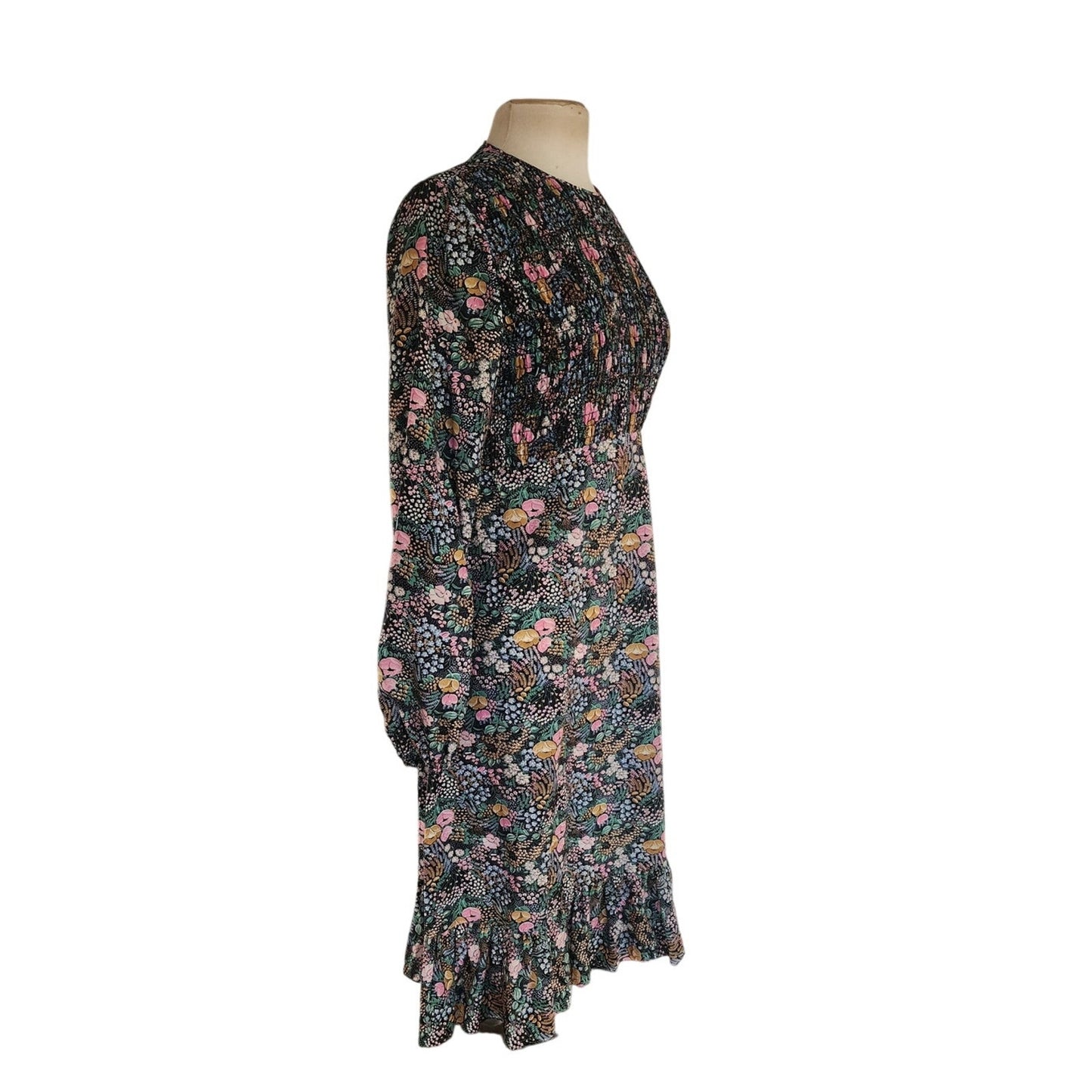 Vintage 70s Floral Print Boho Dress Long Sleeves Leslie J / M