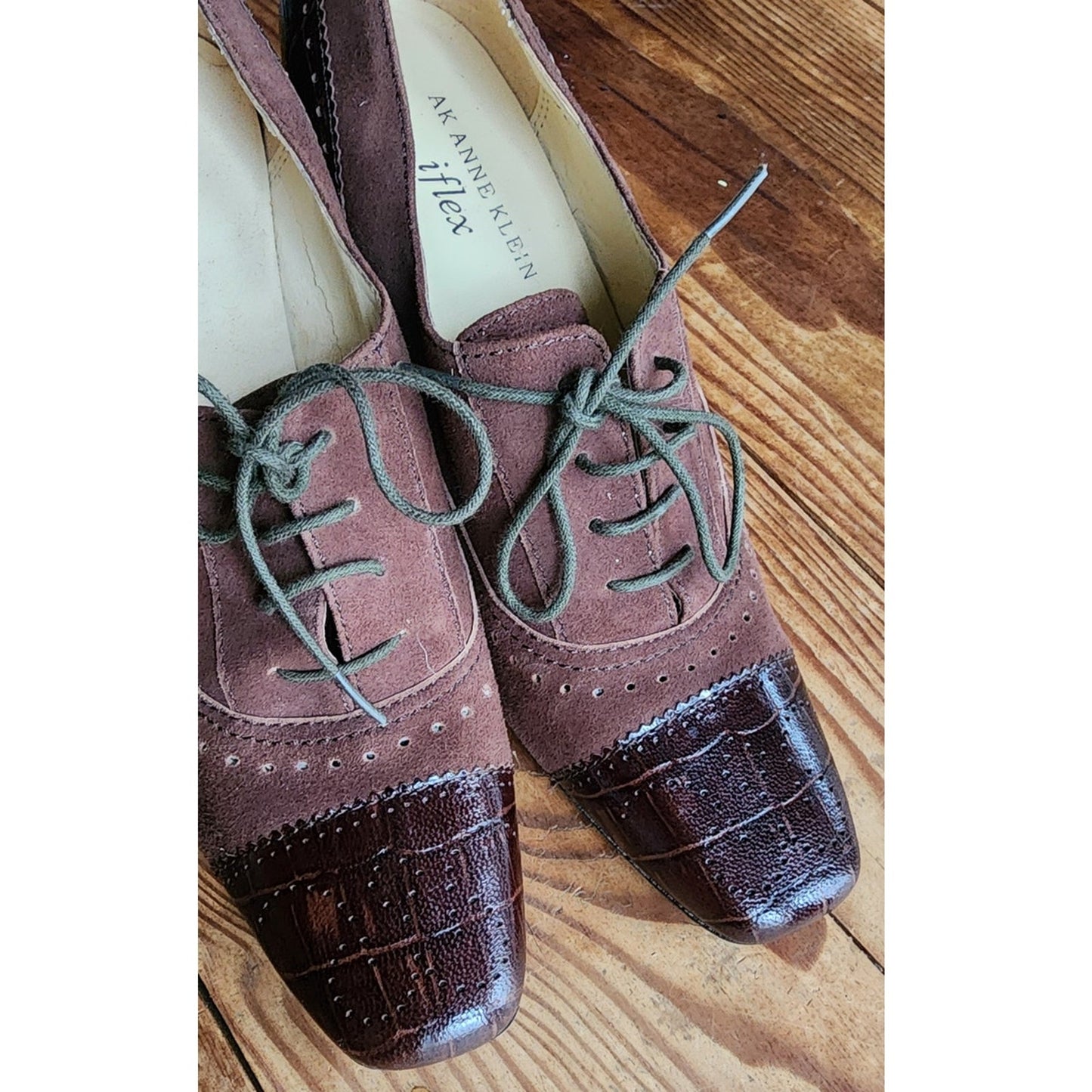 Vintage 30s Style Brown Suede Shoes Lace Up Oxford Heels Anne Klein 6.5