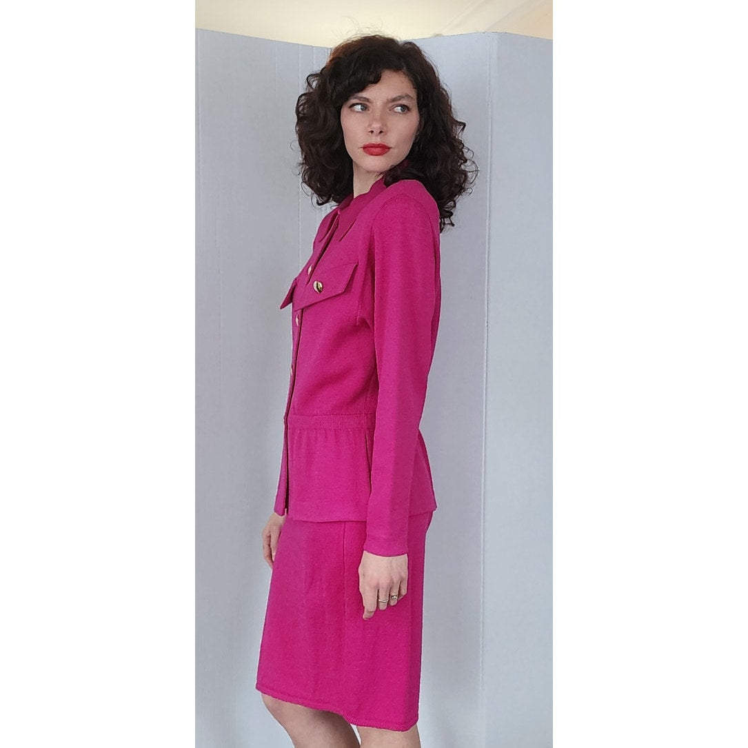 Vintage 80s St John Knit Skirt Suit Hot Pink Fuschia Santana Wool Blen RareJule Vintage Vintage 80s St John Knit Skirt Suit Hot Pink Fuschia Santana Wool Blen RareJule Vintage