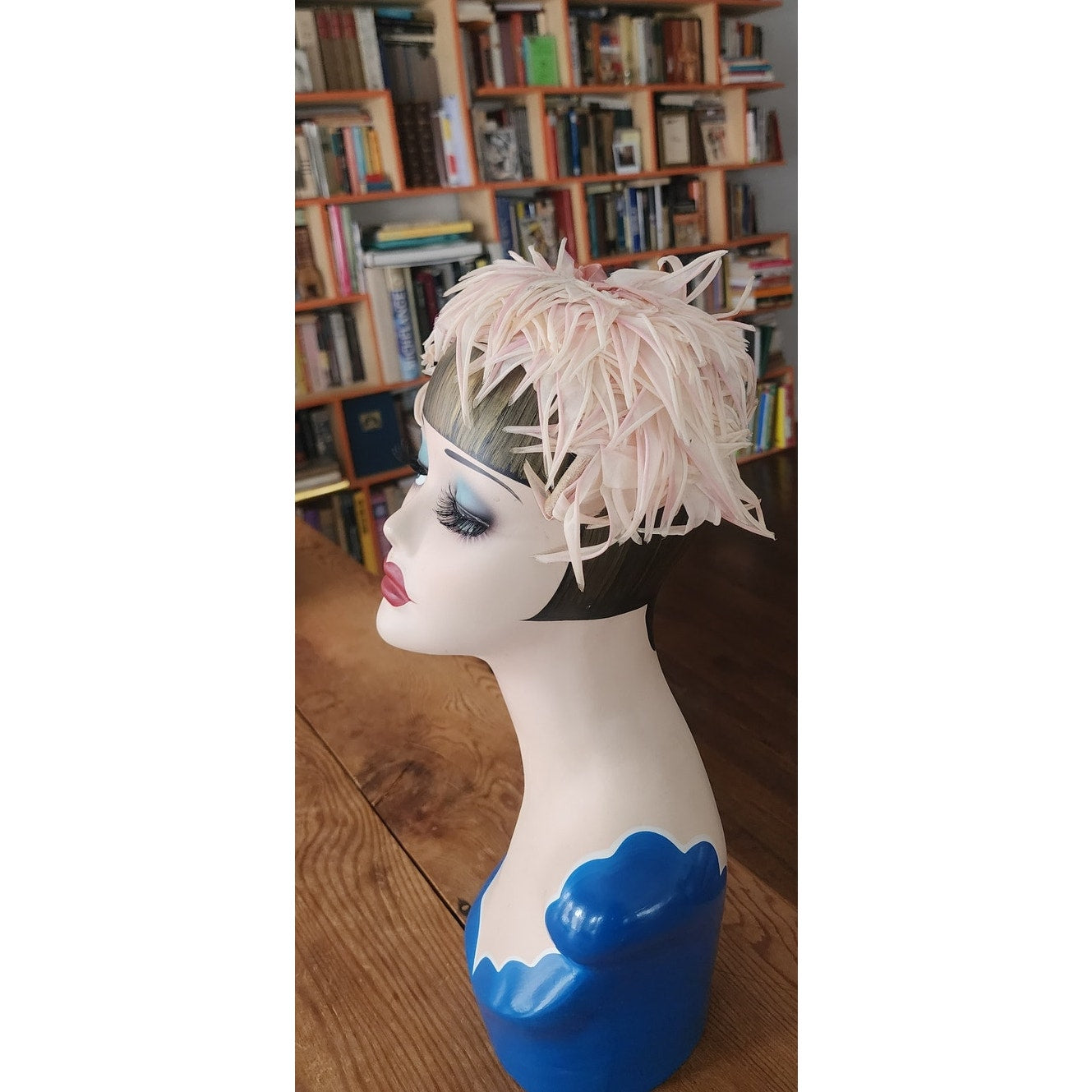 Vintage 50s Pink Cocktail Hat Fascinator Faux Feather Petals Leaves