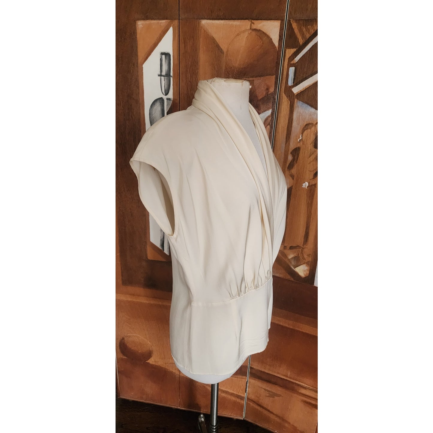 Vintage 80s Anne Klein II Silk Wrap Blouse Cream Silk / M - L