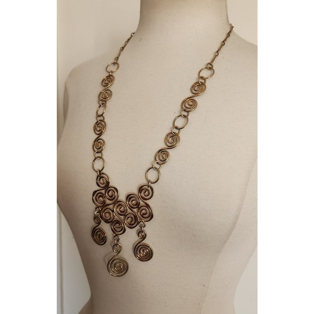 Vintage Spiral Pendant Necklace Hammered Gold Ancient Greece  Style