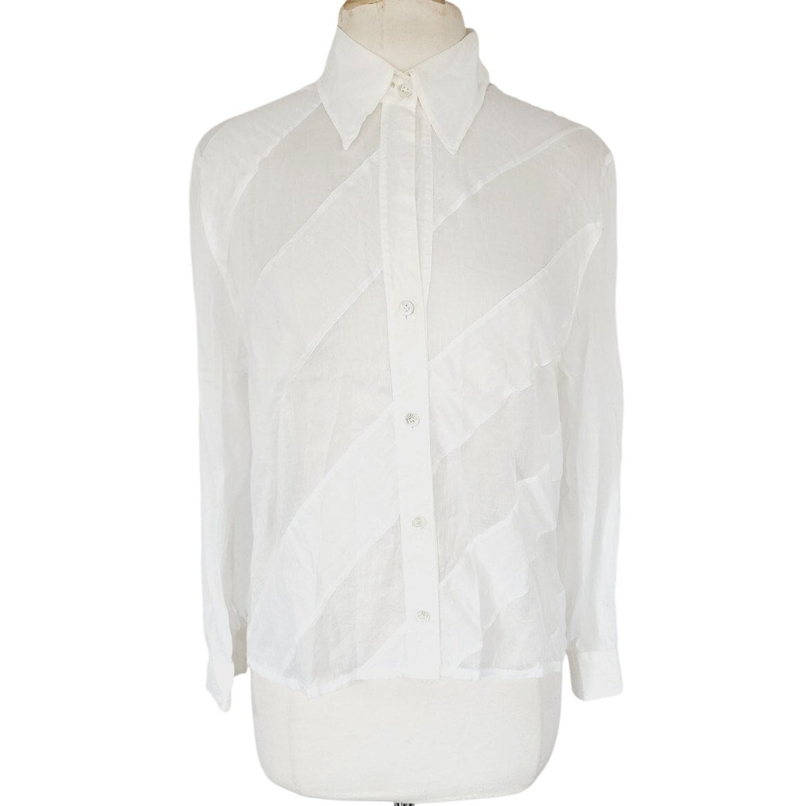 Vintage 90s Escada Sport Shirt White Diagonal Stripe Blouse / M