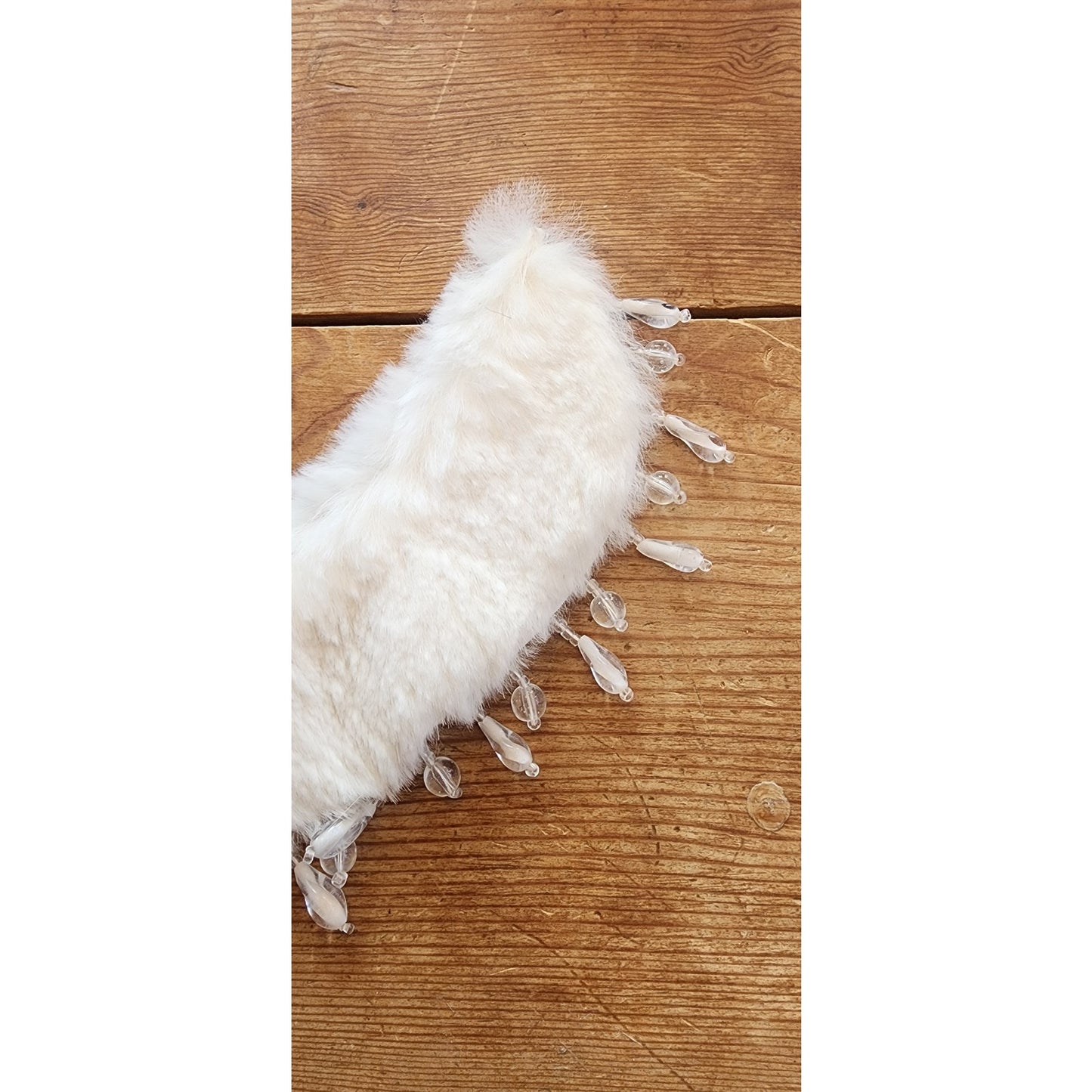 Vintage 50s Collar White Rabbit Fur w/Bead Fringe