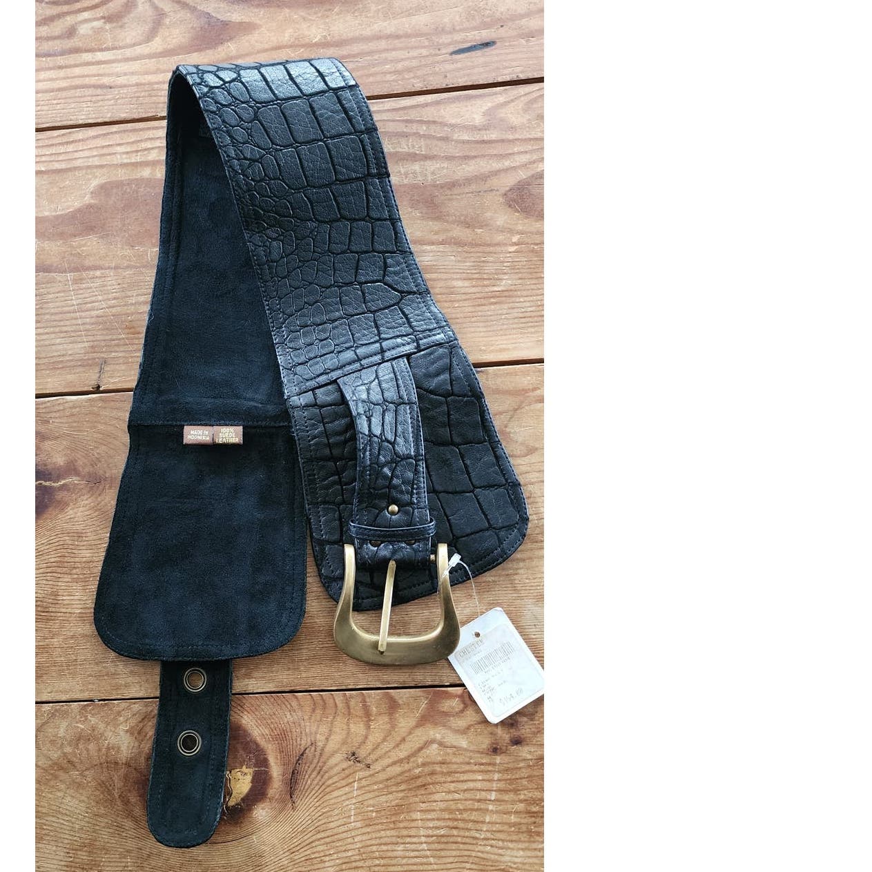Vintage Wide Black Suede Belt Croc Embossed Chester NWT Deadstock
