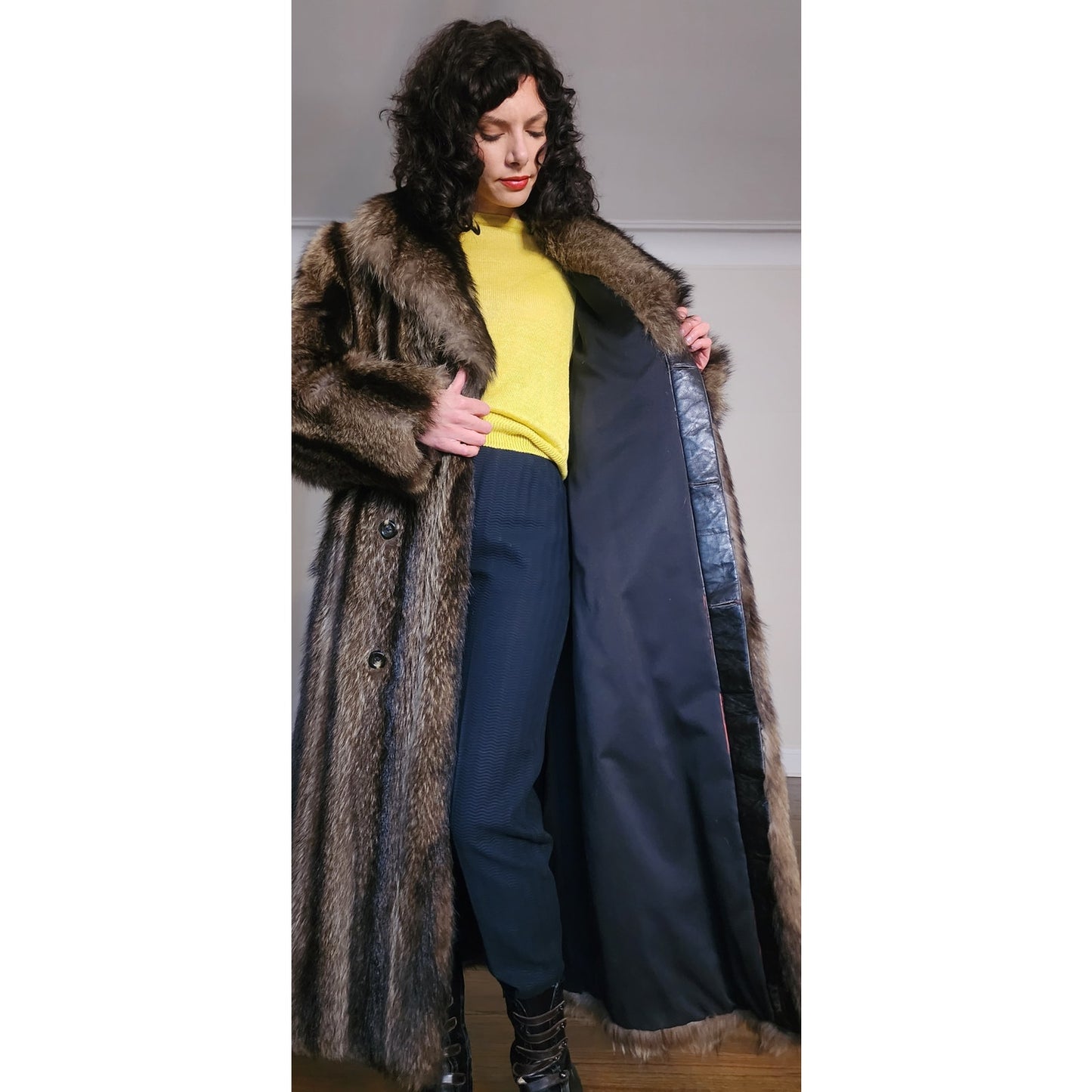 Vintage 1970s Fur Coat Silver Tipped Raccoon Womens Large / Mens Medium