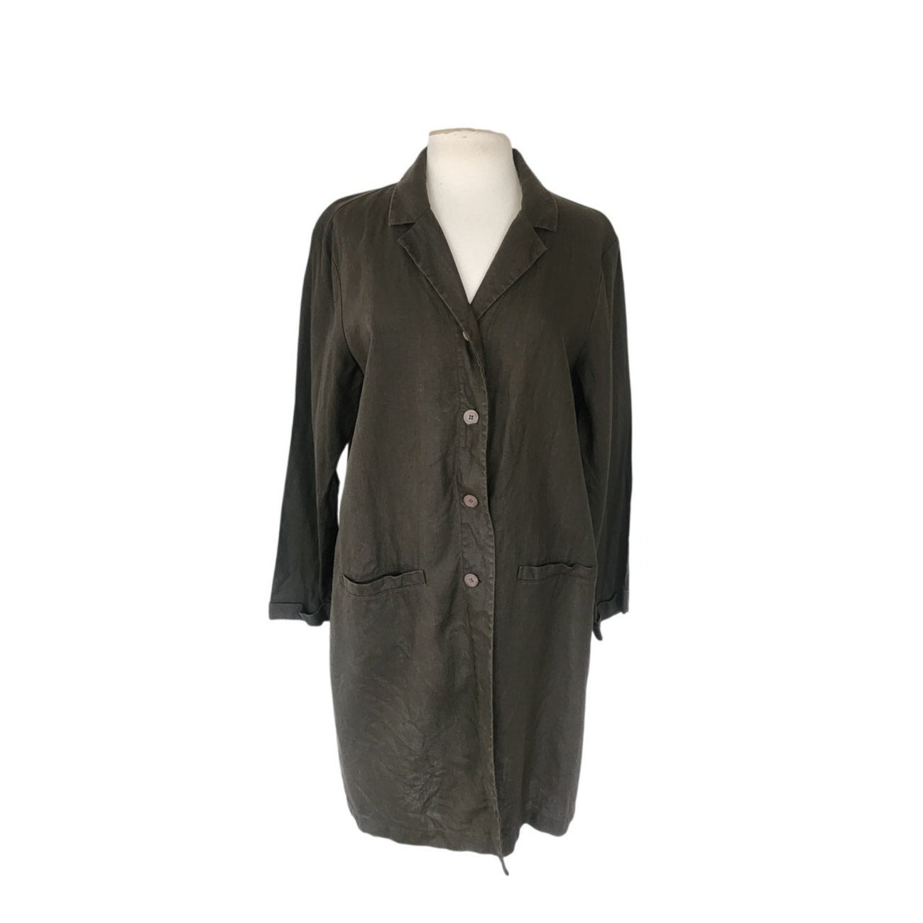 Vintage Eileen Fisher Chore Coat Brown Linen / L