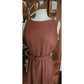 Vintage 40s Belted Day Dress in Brown & White Trim Unusual Double Pocket Design by Dawncrest