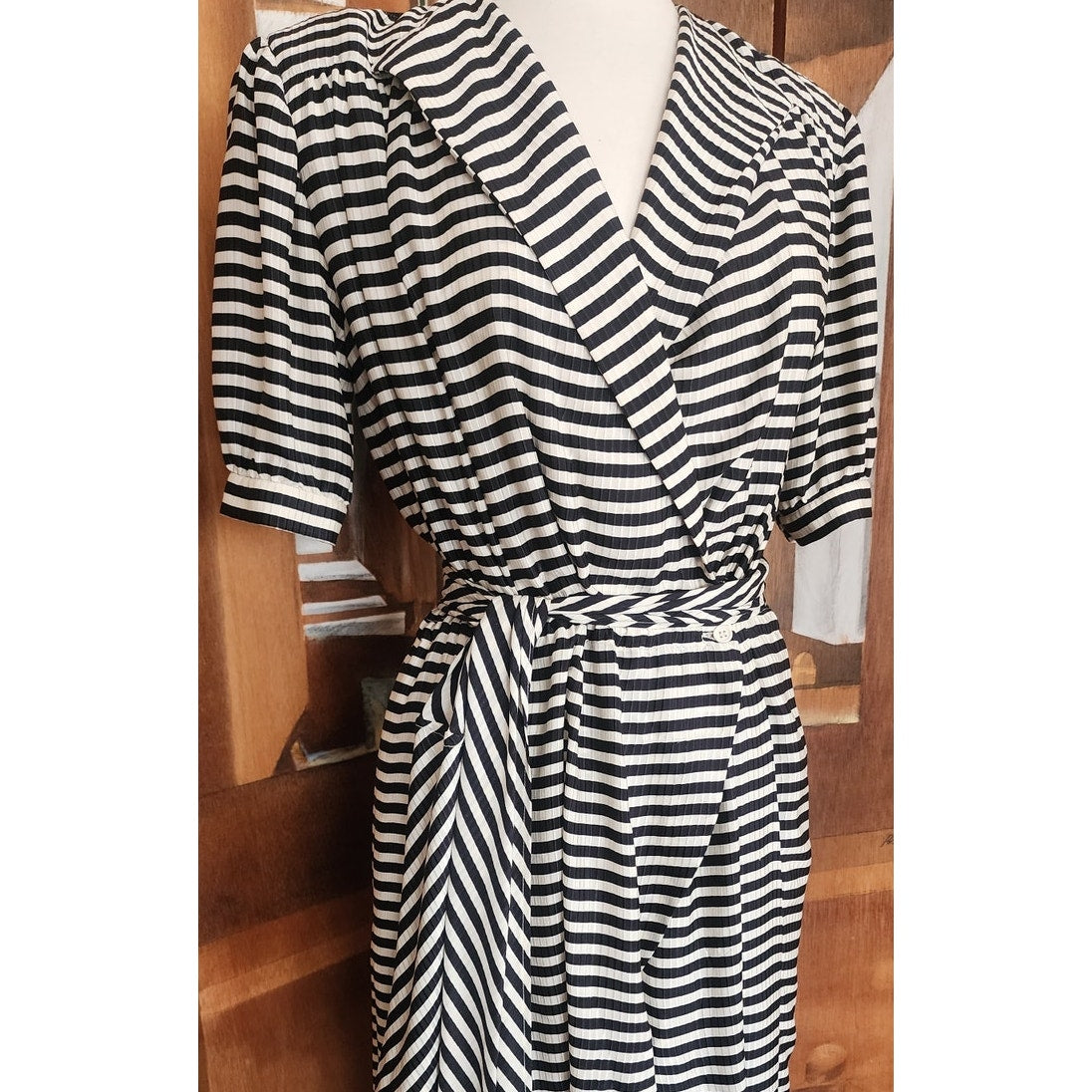 Vintage 1980s Archival Armani Dress Silk Striped Wrap Midi  White Label IT 38