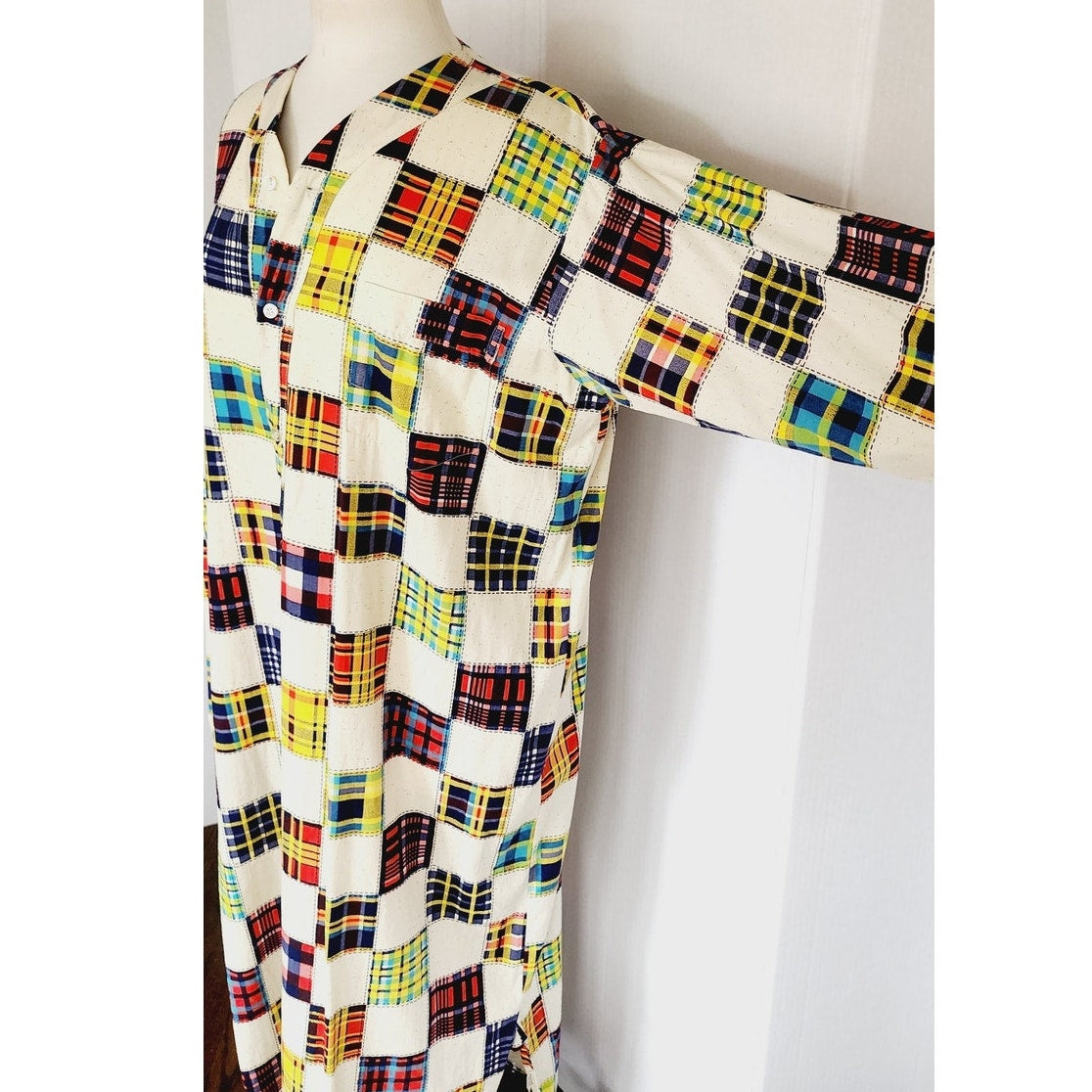 70s Men's Pajama Dress Caftan Lounger Patchwork Quilt Print H&S Pogue Co