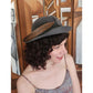 Vintage 70s HALSTON Gray Wool Felt Fedora Hat w/ Feather Wide Brim