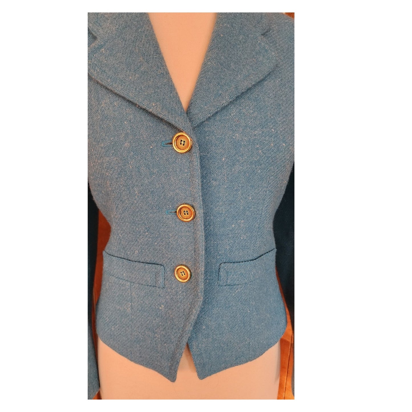 Vintage 70s Guy Laroche Blue Wool Tweed Blazer Jacket