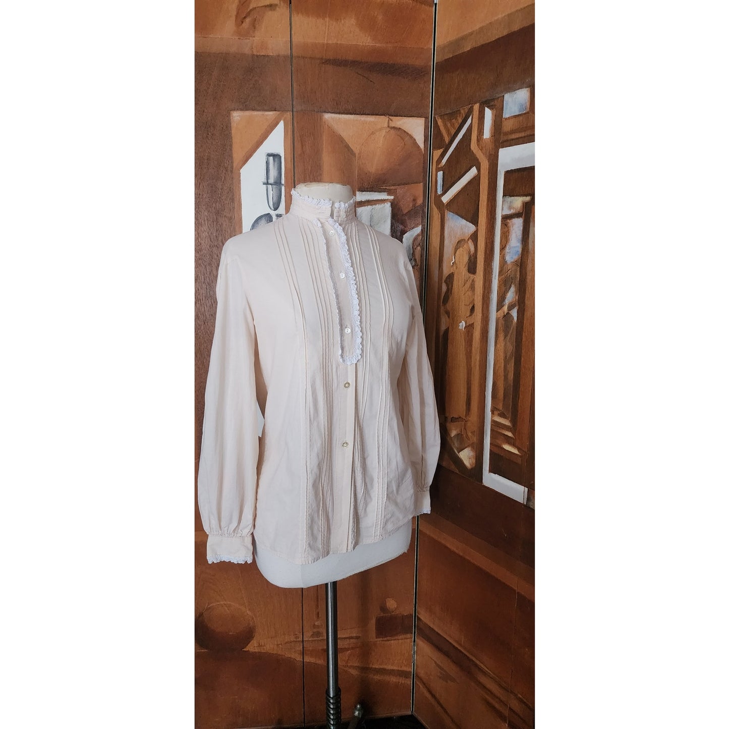 Vintage 80s Laura Ashley Cream Cotton Victorian Revival Blouse