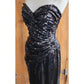 Vintage 80s Tadashi Strapless Dress Black Sequins Ruched Waist