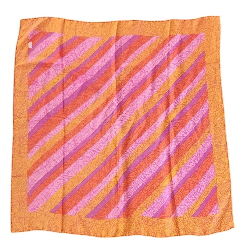 Vintage 70s Liberty of London Silk Scarf Large Orange Pink Diagonal Stripe