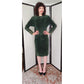 Vintage 80s Green Suede Dress Gold Button Back Firenze