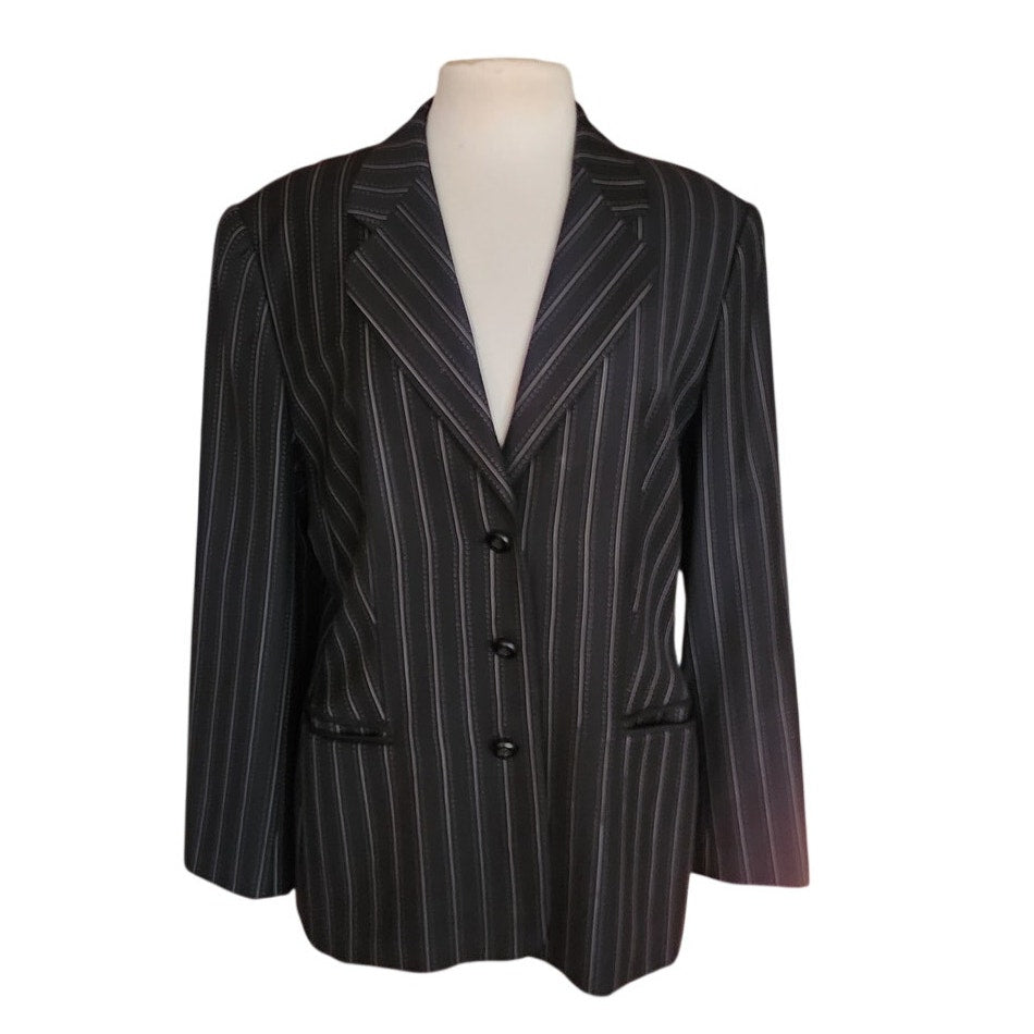 Vintage 2000s ESCADA Blazer Pinstriped Wool Jacket Black Wool / 44 Large