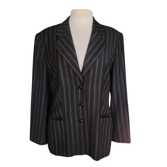 Vintage 2000s ESCADA Blazer Pinstriped Wool Jacket Black Wool / 44 Large