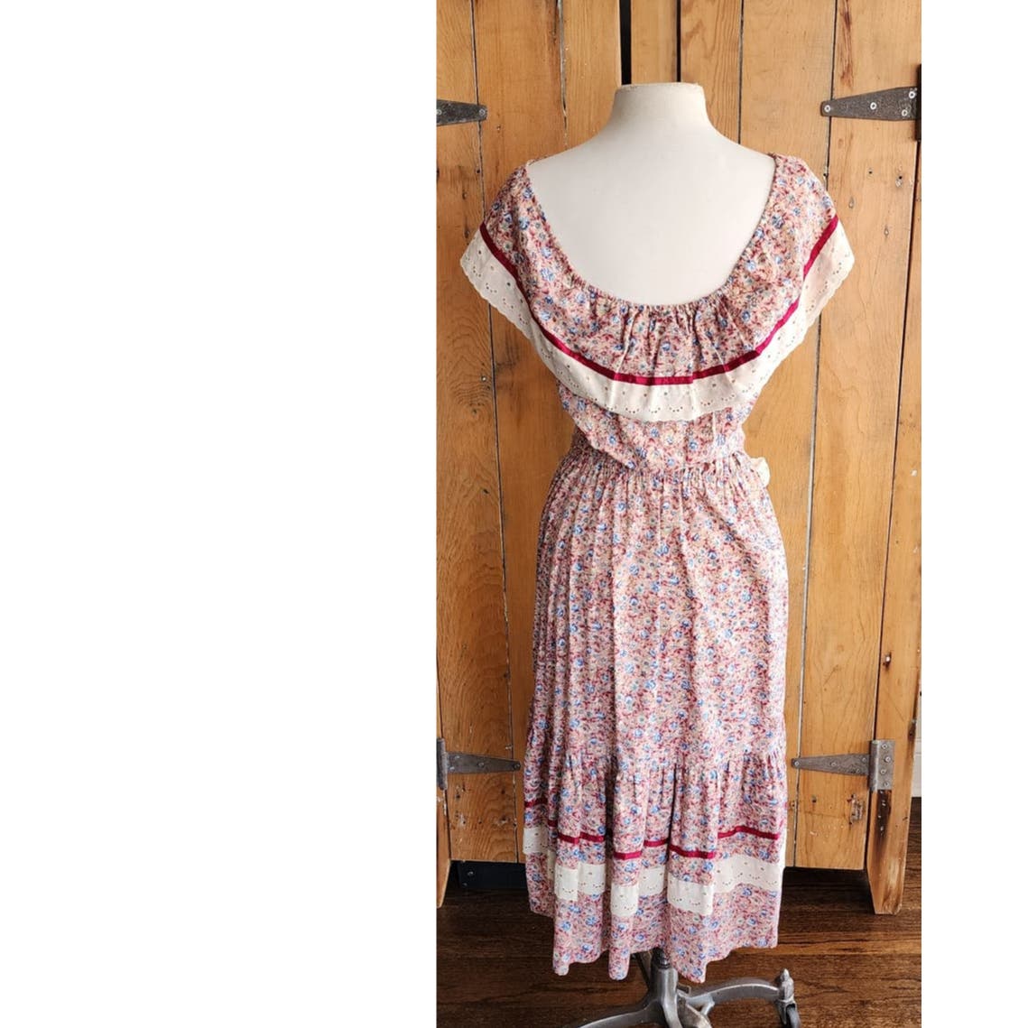 Vintage 70s Prairie Dress by Young Edwardian, Off the Shoulder, Floral Print Cotton