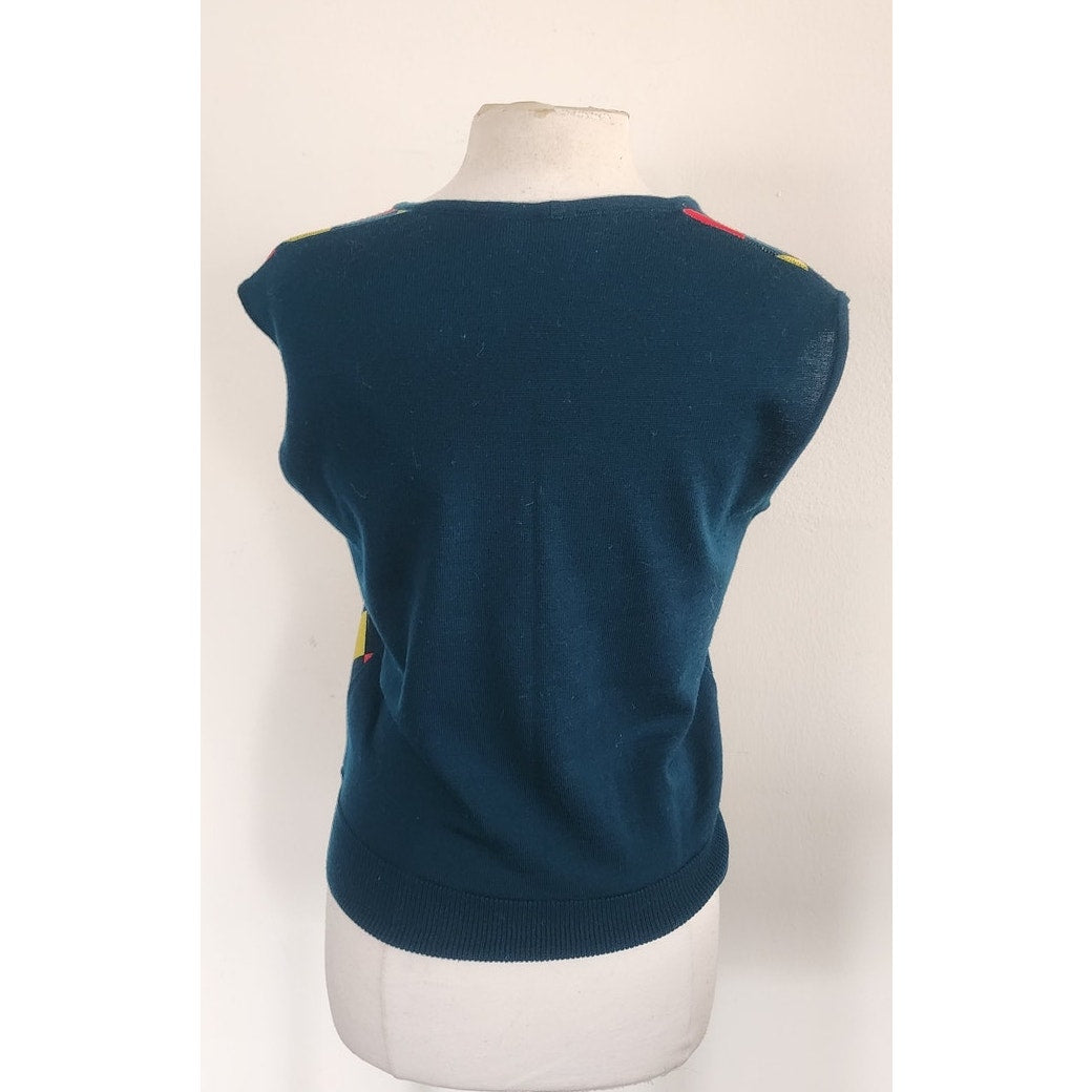 Vintage 70s Argyle Sweater Wool Vest Dark Green Marshall Field & Co Unisex