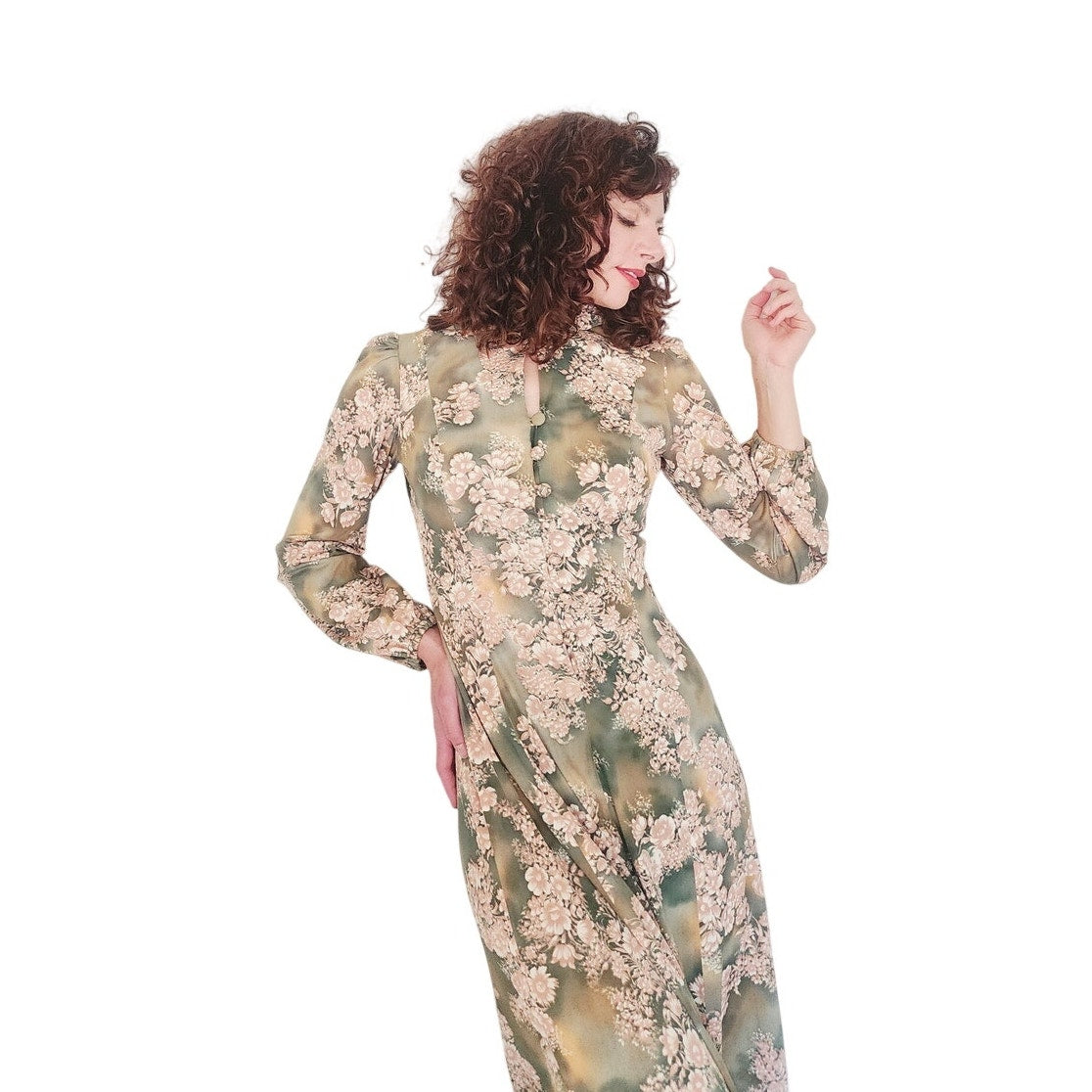 Vintage 1970s Kristie Lou Dress Hooded Floral Maxi Long Sleeve Woodland Fairy