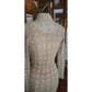 Vintage 1970s Cream Knit Maxi Dress Openwork Crochet Liner Long Sleeved Belted
