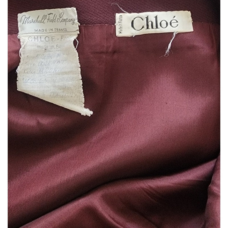Vintage 80s CHLOE Karl Lagerfeld Skirt Midi Length Burgundy Red Wool Marshall Field