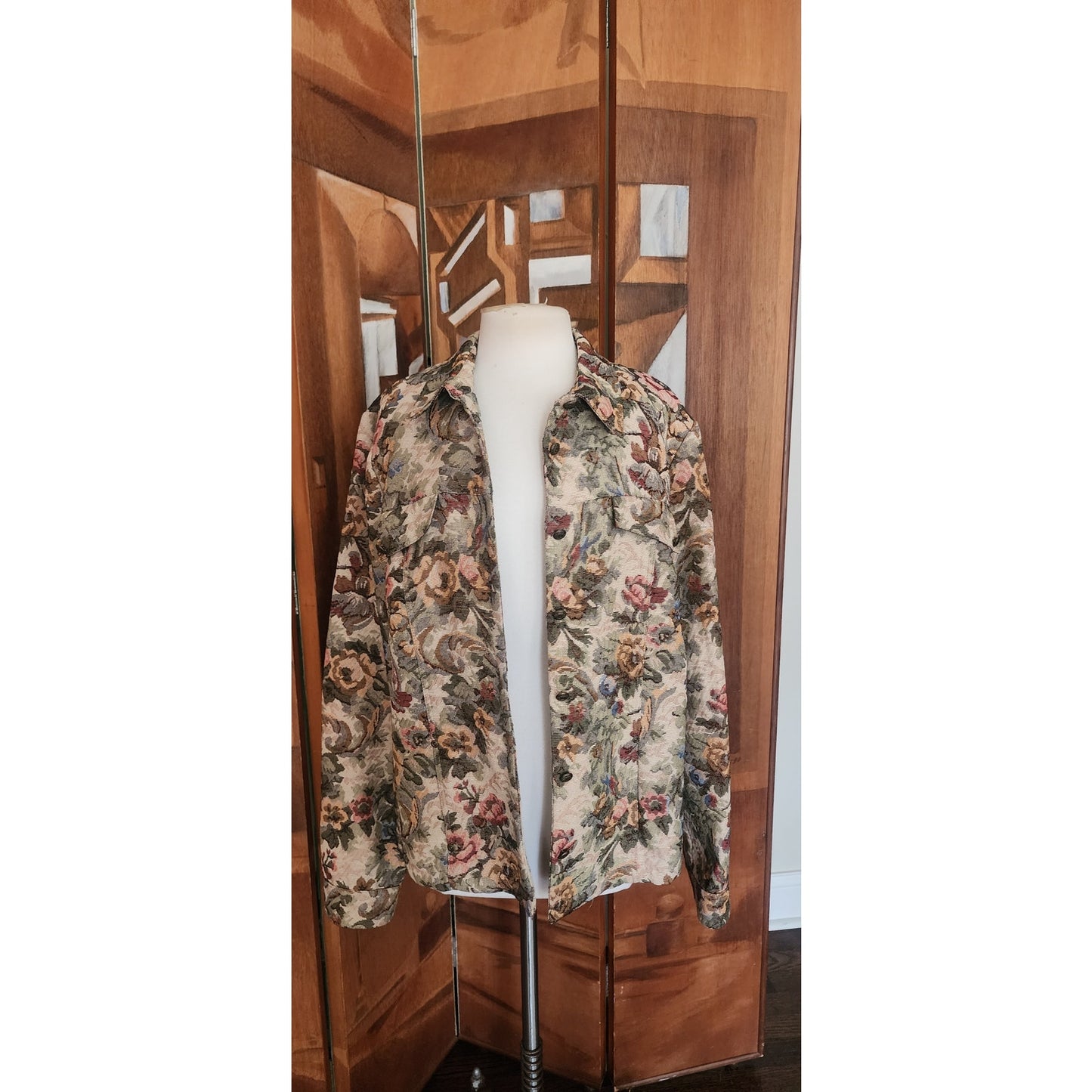 Vintage 1990s Tapestry Weave Jacket Maison Christina Floral Print Button Down