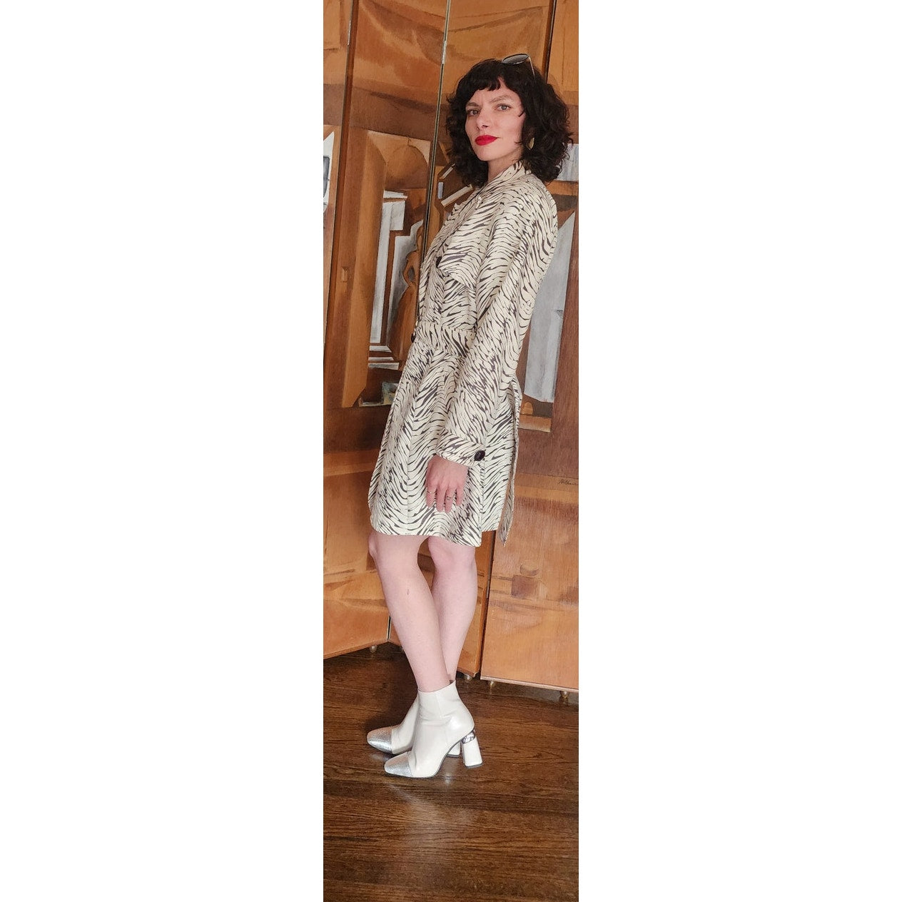 Vintage 80s Animal Print Jacket Short Trench Zebra Coat Baxis
