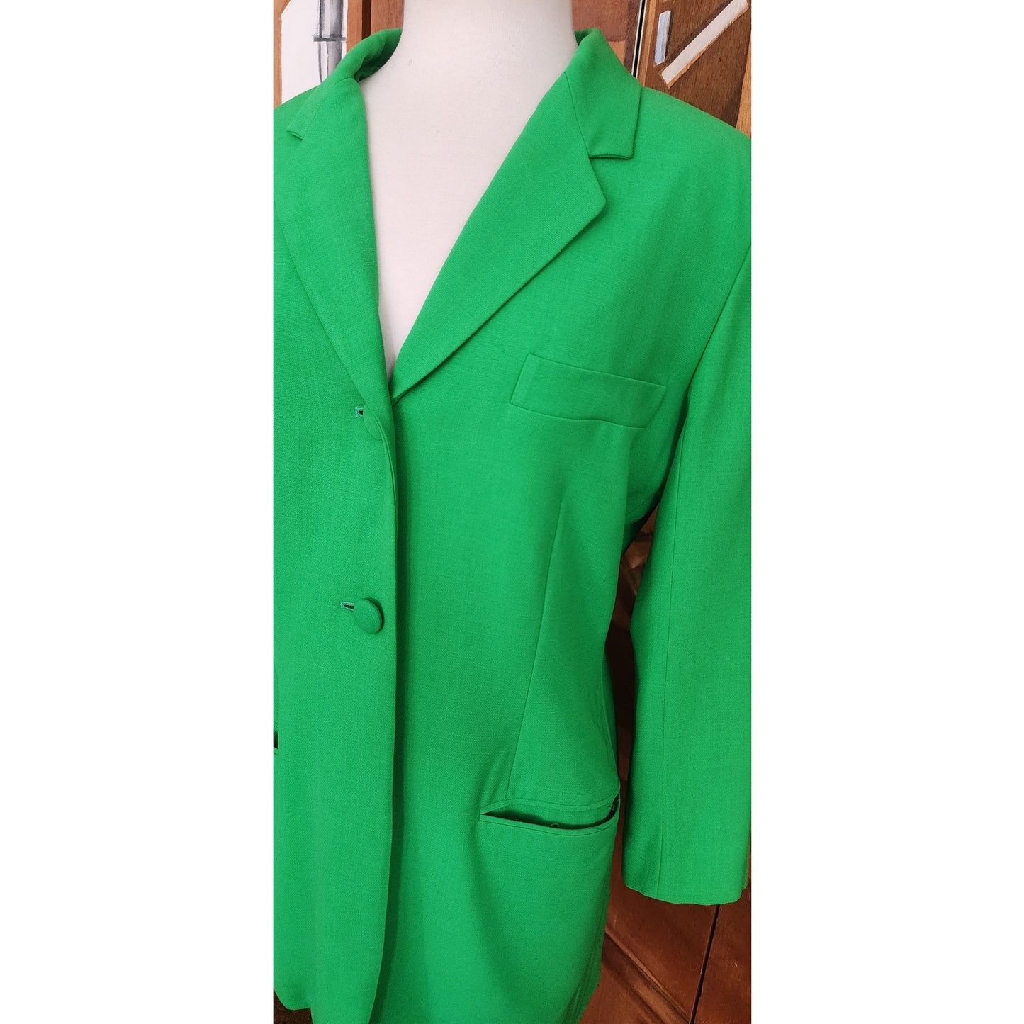 Vintage 90s DKNY Women's Green Single Button Blazer Jacket