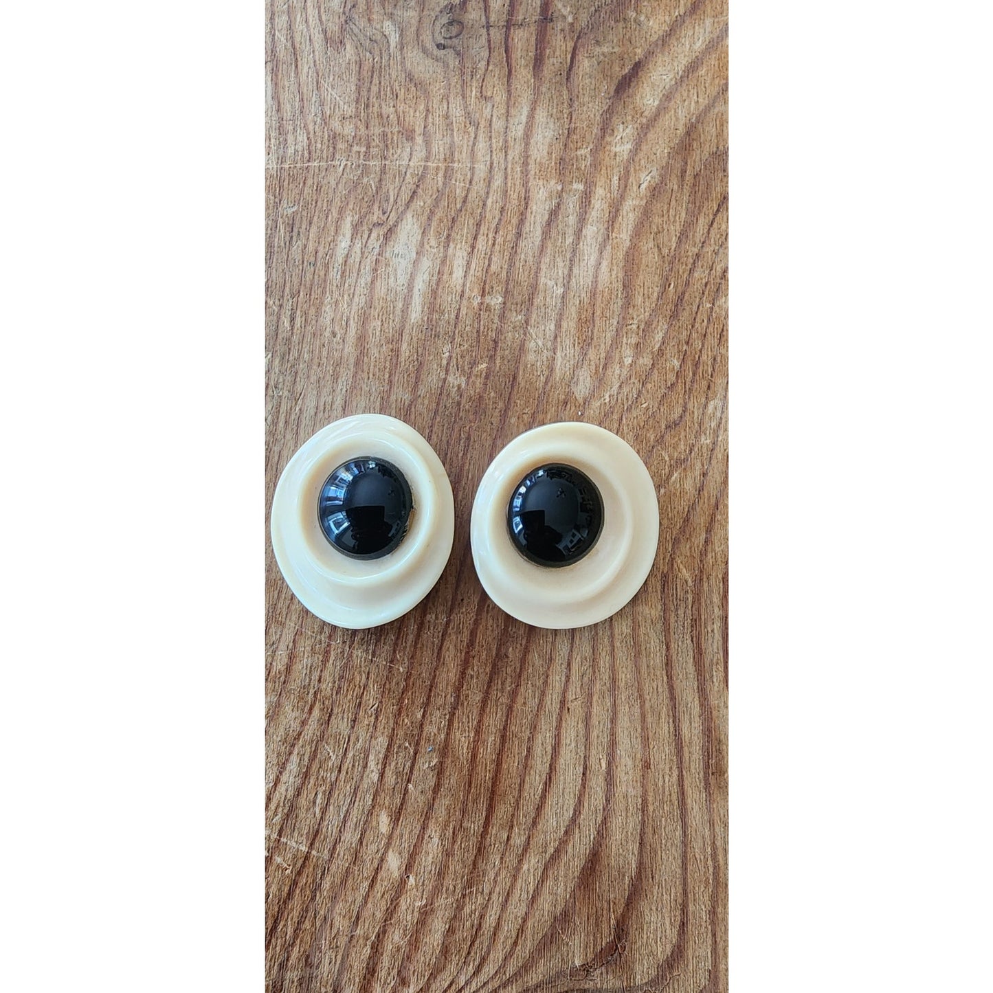 Vintage 60s Mod Button Earrings Cream Black Oversized Geometric Discs