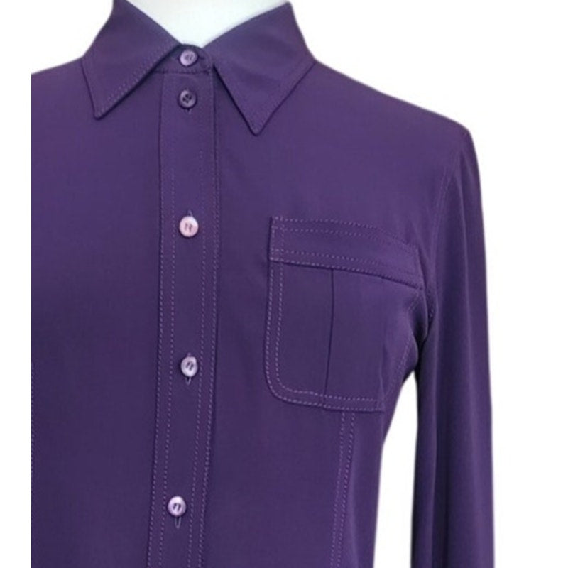 Y2K Prada Silk Blouse Purple Long Sleeve Single Pocket Button Down
