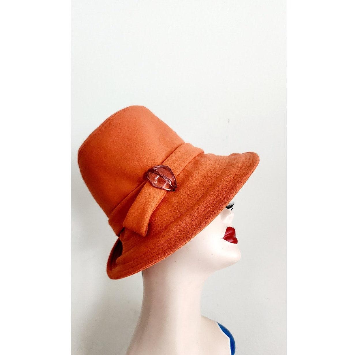 Vintage 60s Orange Hat Mod Style High Crown Gabriella