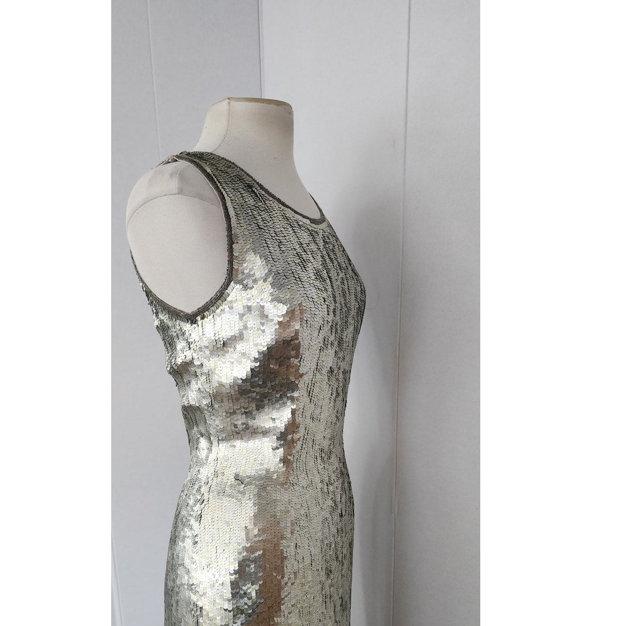 Vintage 90s Silver Evening Dress Metallic Sequins by Scala NWT