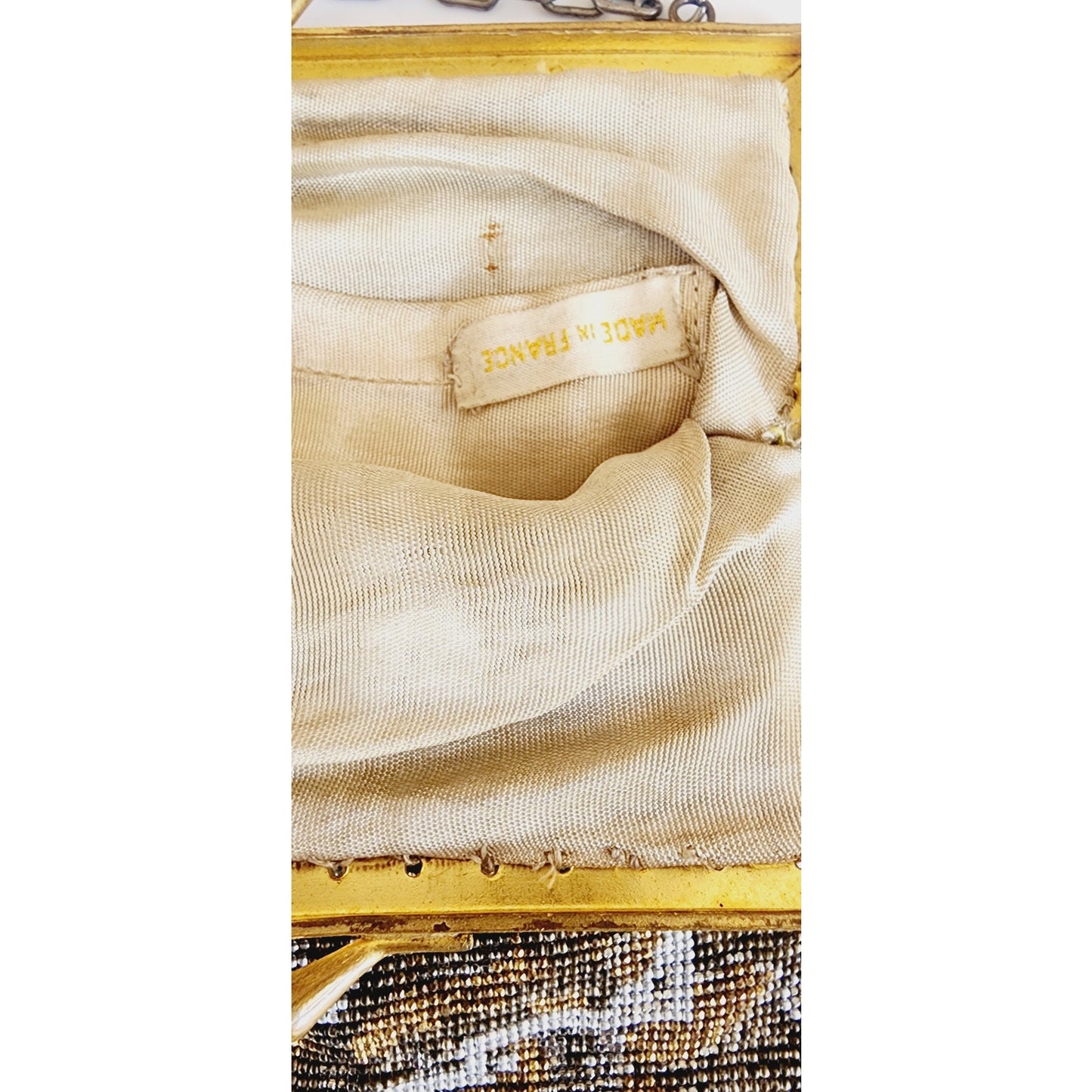 Edwardian Evening Bag Silver Gold Beading Fringe Dressy Purse