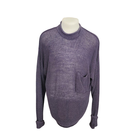 Vintage 90s Rykiel Homme Mens Sweater Purple Sheer Mesh Open Weave Mock Neck Knit Oversized