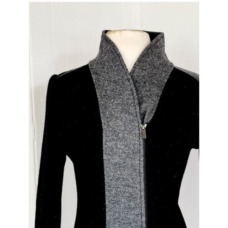 Vintage Emporio Armani Blazer Black Gray Wool & Leather Zip Front