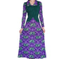 Vintage 1970s Maxi Dress Purple Green French Toile Print Renaissance Baroque Boho Witch Princess