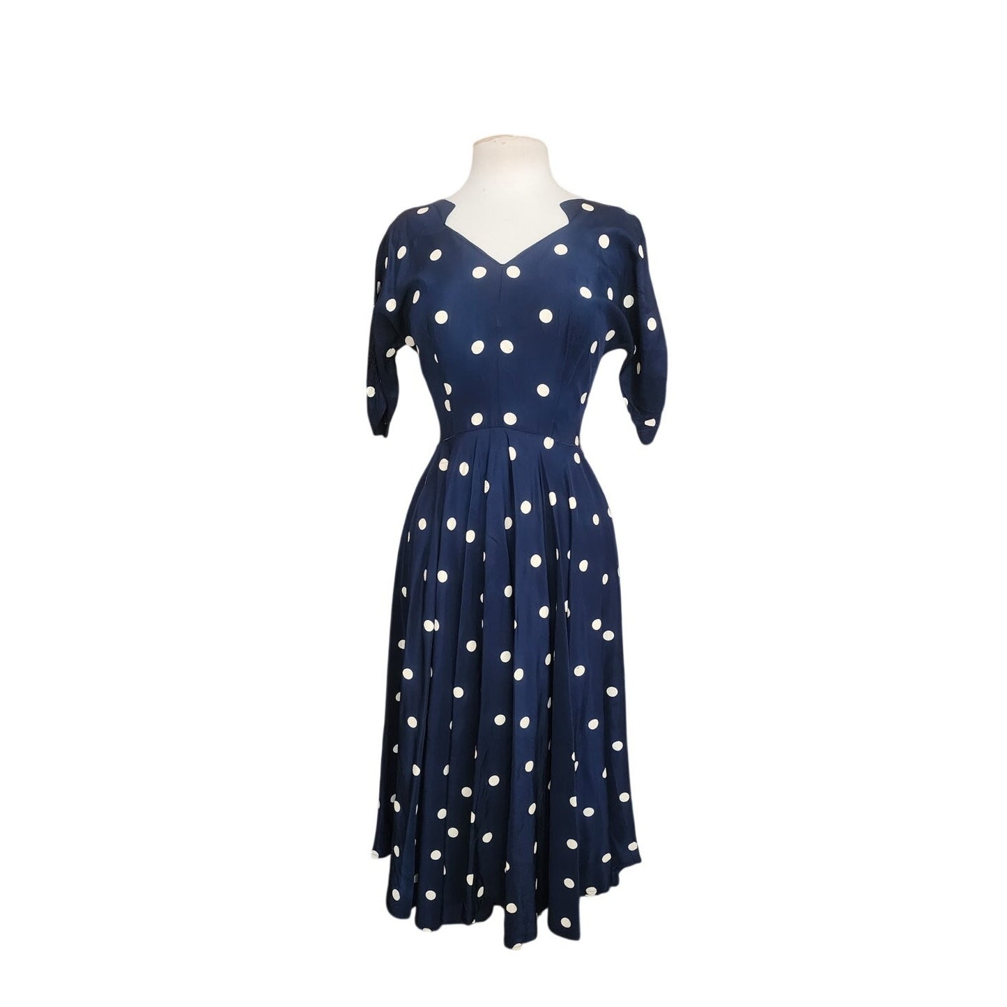 Vintage 1950s Lilli Diamond Dress Blue  White Polka Dot Print Midi / S