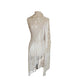 Vintage Cream Crochet Lace Piano Shawl Oversized Macrame Silk Ribbon Wrap Fringed