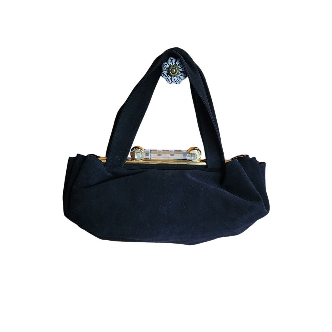 40s Handbag Brown Suede Lucite Clasp Art Deco Koret