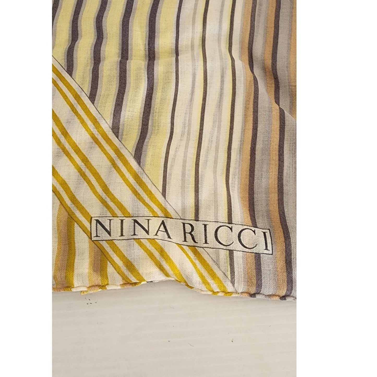 Vintage Nina Ricci Cashmere Silk Scarf Shawl Yellow Gray Stripe