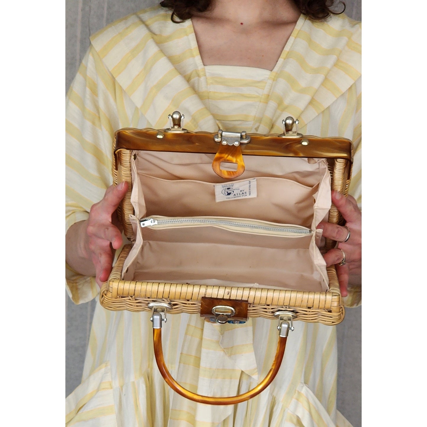 Vintage 60s Wicker Basket Purse Princess Charming Atlas